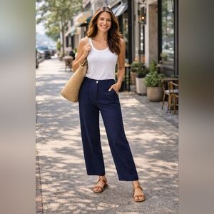 Roller Rabbit Loa Pants Navy Cotton Linen Straight Leg Women’s 10 NWT